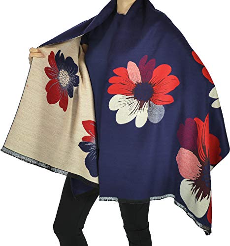 Hand By Hand™ Cashmere Reversible Floral Scarf Frayed-Edge Woven Shawl2