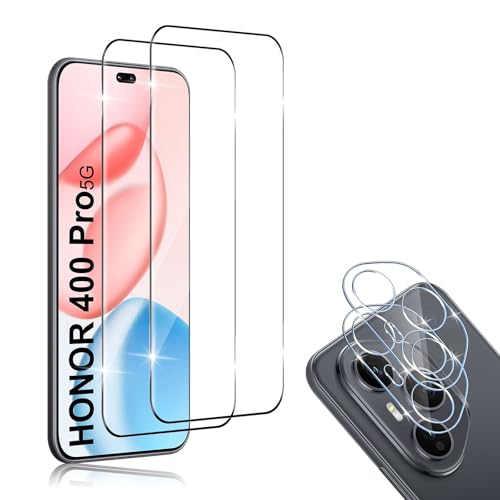 HidWee Screen Protector Compatibile con Honor 400 Pro 5G Vetro Temperato Pellicola Fotocamera(2 + 2 Pezzi), [3D Copertura Completaper] 9H Durezza HD Anti-Graffio Senza Bolle Pellicola Protettiva