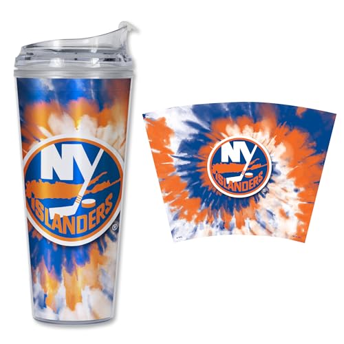 Image of Rico Industries NHL Hockey Team Color Tie Dye 24oz Metallic Acrylic Tumbler with Hinged Lid, Officially Licensed Double Wall Tumbler with Straw