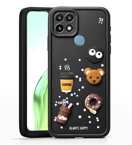 Image of Bintage Case Cute Fun Taddy| 3D Ball Bear| Donut| Coffee Rubber Case Camera Protection Back Cover Compatible for Oppo A15 / Oppo A15s - Black
