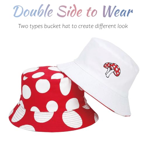 Image of Reversible Bucket Hat for Women Summer Travel Fisherman Cap, Girls Cute Double Side Wear Bucket Cap