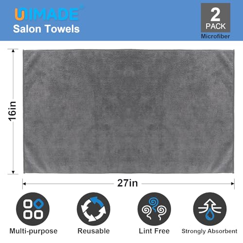 Image of UNIMADE 2 Pack Gym Towels Set - Highly Absorbent and Quick Drying Microfiber Salon Towels, Premium Hand Cloths for Bathroom, Gym, Shower, Hotel, and Spa - 16x27 inch (Grey)