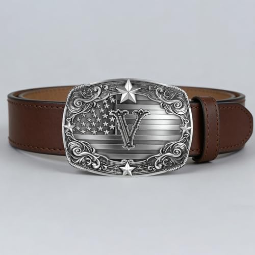Image of Western Belt Buckle for Men Vintage Cowboy Rodeo Texas Initial Letter ABCDJMR to Z Belt Buckles
