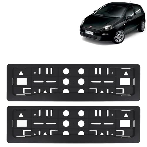 Image of KINGSWAY Punto Car Number Plate Frames for All 2009 to 2019 Models of Fiat Car Registration Plate Holders, Black Licence Plate Covers (Front and Rear), Universal Size 51.5 x 14.5 cm