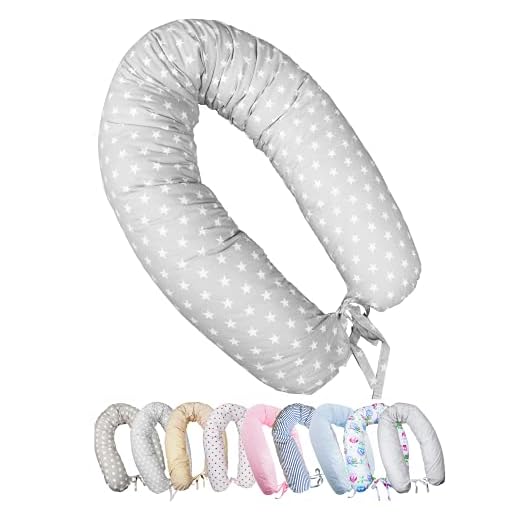 Vizaro - Cojín Maternal / Maternidad / Embarazo EXTRA-LARGO 190 cm - Ergonómico - 100% Algodón - Hecho en UE con control de sustancias nocivas - Producto SEGURO: el bebé lo puede chupar sin riesgo - Colección ESTRELLITAS BLANCAS