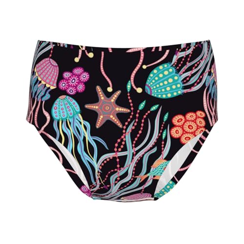 Hand Drawn Jellyfish And Fish Girls' Underwear Soft Cotton Little Girls Panties Comfort Briefs
