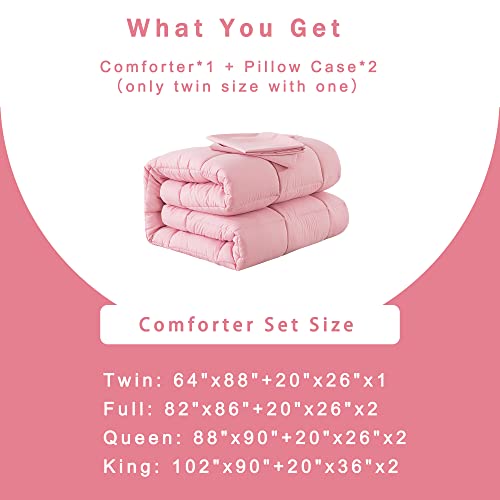 Downcool Queen Comforter Set -All Season Bedding Comforters Sets With 2 Pillow Cases-3 Pieces Bedding Sets Queen -Down Alternative Pink Queen Size Comforter Sets(88"X90") #TOP5