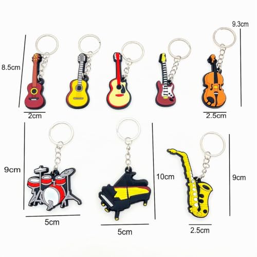 JZK 30x Porte-clés instrument musique pour faveurs fête musicale décorations de fête à thème musical souvenirs cadeaux sur thème de musique, ukulélé guitare électrique violon piano saxophone batterie – vue 4