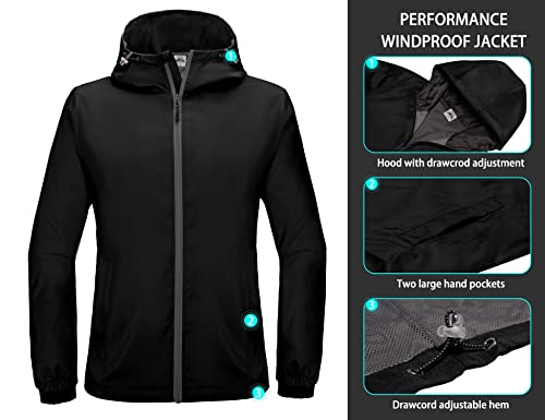 Mapamyumco Men's Lightweight Windbreaker, Windproof Hooded Golf Jacket, Water-Resistant Stretch Black 3Xl #TOP3