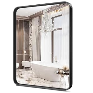 JHK 22×30 Inch Black Bathroom Vanity Mirror Metal Framed Wall Mirror