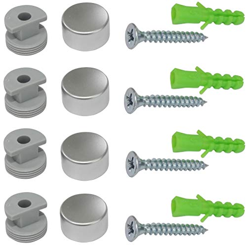 AERZETIX: 4X Soporte de Pared Redondo de fijación de Espejo 180° Ø17mm Plata Mate C41694