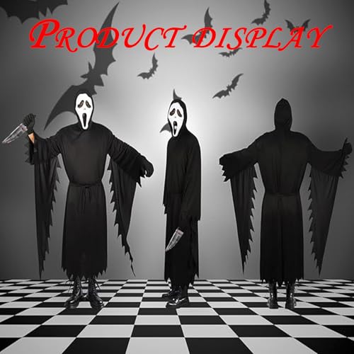 KAZGVN Ghost Face Costume | Adult Scream Halloween Outfit with Hooded Robe, EVA Mask, Gloves, Belt & Bloody Hand Prop - Image 5