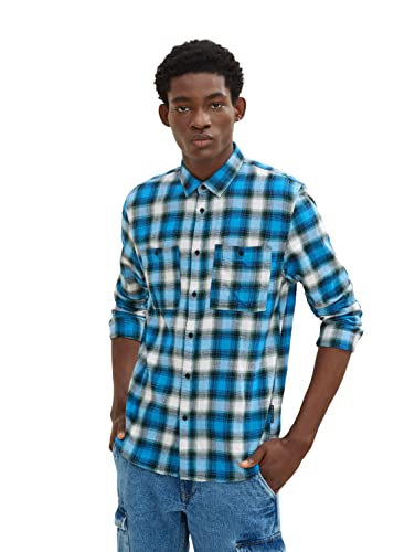 TOM TAILOR Denim Herren Flanell-Hemd mit Karomuster & Brusttasche 1033745,...