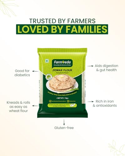 Image of Farm Veda Jowar Flour (Sorghum Flour) - 5 Kg | Millet Flour | Gluten-Free | High Protein | 100% Natural | Kneads Smoothly Without Hot Water | Ready in Minutes