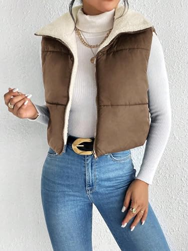 Verdusa Women's Faux Fur Teddy Vest Jacket Sleeveless Zip Up Fuzzy Cropped Coats3