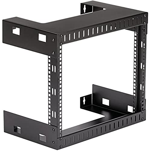 Image of StarTech.com 2-Post 8U Heavy-Duty Wall-Mount Network Rack, 19 inch Open Frame Server Rack, 12 inch Deep, Wall Mount Data Rack for IT / AV / Patch Panel / Computer Equipment, TAA (RK812WALLO)