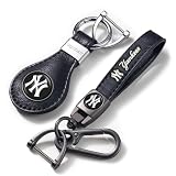 Yankees Car Keychain Keyring for Baseball Fans,New York NY Yankees Accessories 2 Packs Leather Car Keychain,Women/Men's Key Chains for Vehicles,Key Ring Lanyard for Key Fob Holder