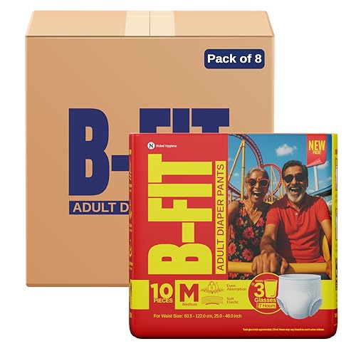 Image of B-Fit Regular Adult Diaper M Size Pants | 80 Count (Medium) | Waist 25 - 48 inch | Unisex | Leakproof | Even Absorption | Long Protection hours | Brief-Like Fit & Soft Elastic Waist