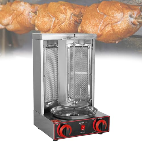 Beachtiful Griglia Verticale a Gas con 2 o 3 Fuochi, Macchina per Grill Giroscopica Doner Kebab con Vaschetta per la Raccolta della Carne, per Cucina di Ristorante Domestico,Dual