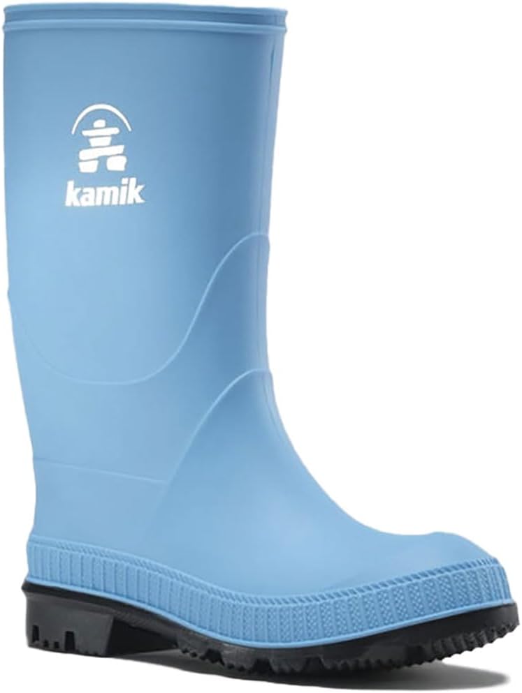Kamik Stomp Rain Boot for Kids - Waterproof and Warm Felt Footbed Designed for Rainy Day Adventures, Sky Blue - 4 Big Kid