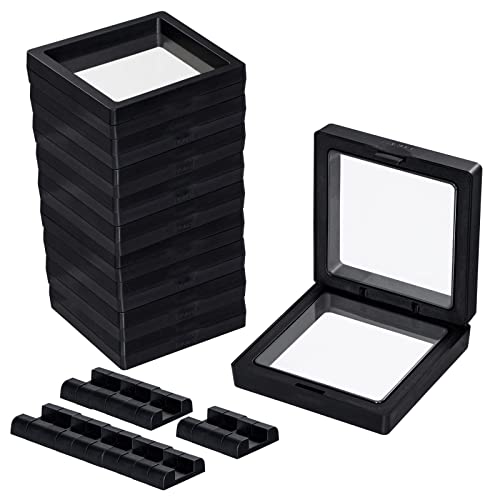 Image of Black 3D Floating Frame, 10 Pack 4.34.30.8 inch /110X110X20m Challenge Coin Holder Display With Base for Medallions, Specimen, Jewelry