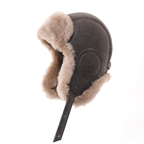Mumcu's Leather Men's Sheepskin Aviator Russian Ushanka Pilot Flight Fur Ear Flap Helmet Hat (as1, Alpha, xx_l, Camel, XX-Large)