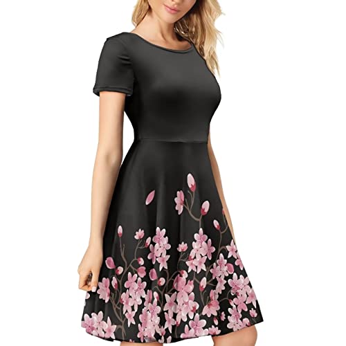 Image of AFPANQZ Womens Casual Summer Lightweight Vintage Dress Short Sleeve Midi Dress Knee-Long Luxury Formal Dress