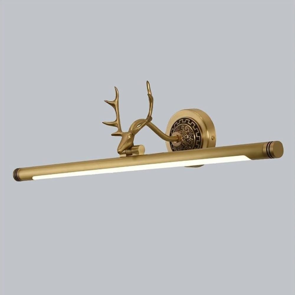 FEITENGDA Nordic Deer Antler Shaped Wall Sconce Vintage Brushed Brass Vanity Wall Light Antique Adjustable Mirror Wall Mount Lamp for Bedroom Bathroom Living Room Decor(Gold,45cm)