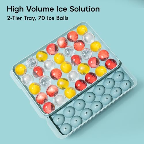 Image of Ice Cube Trays with Lid and Bin, 1.0 IN Small Round Ice Cube Mold for Freezer - Easy Release Stackable Ice Ball Maker for Cocktail, Whiskey and Drinks,BPA-Free(1.0in /70 balls&box)
