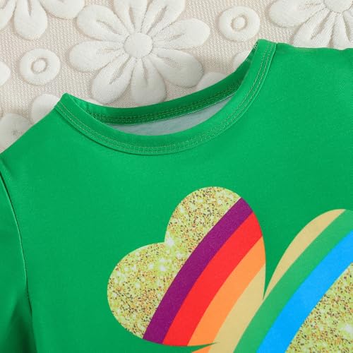 Image of Girls St Patricks Day Outfit Toddler Girls Shamrocks Rainbow Print T-shirt and Flared Pants Clothes Set