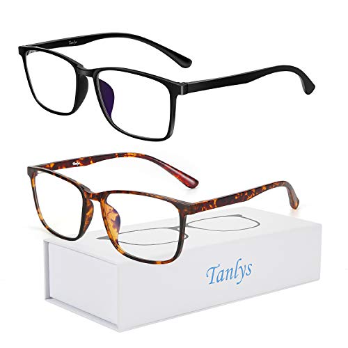 Tanlys 2 Pack Blue Light Blocking Glasses for Computer Eye Strain [Dry Eye & Sour Eye], Anti UV Reduce Headache Classic Bluelight Blocker Glasses Men Women