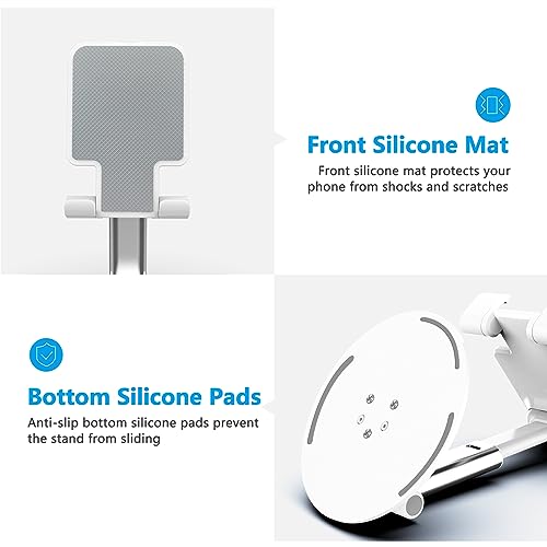 Image of YXLILI Foldable Phone Stand Adjustable Angle Height Cell Phone Holder for Desk 360 Rotating Cellphone Stand Compatible with iPhone14 /13 /12 /11 Pro, Max, Mini, iPad, Tablet(4-9.7in)-White