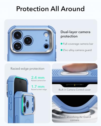Image of ESR for iPhone 17 Pro Case Flex Stand, for MagSafe, Rugged, Light Blue | Camera Control, 7X Military-Grade Drop Protection, Magnetic Phone Case, Shock-Absorbing Rugged Cover, Dustproof Port Cover