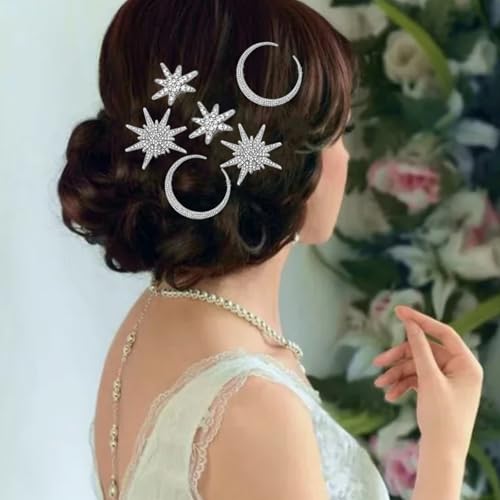 6 pinzas de pelo con estrellas y luna de strass vintage miniatura 3