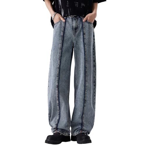 Vintage Blue Washed Ripped Distressed Street Style Straight Distressed Jeans for Men