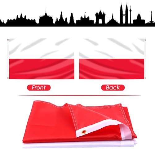 Image of AhfuLife Polish Flag Poland Flag 3x5 Ft, Large Polish National Flags for Outside - Double Side with Brass Eyelets for Olympic Party Decorations, Bar Garden Street Decoration Indoor Outdoor