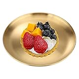 ✿ Bandeja decorativa: la bandeja redonda dorada complementa cualquier estilo de decoración. Se ve muy elegante en cocinas, baños, dormitorios, salones de belleza, trasteros, tiendas y otros lugares que pueden darle a su hogar un aspecto moderno y exquisito. También es ideal como bandeja para frutas, dulces, meriendas y postres.