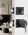 Goldenwarm Black Exterior Door Knob with Deadbolt, Zinc-Alloy Front Door Knob and Deadbolt Set, Heavy Duty Keyed Alike Exterior Door Lock Set - Single Cylinder