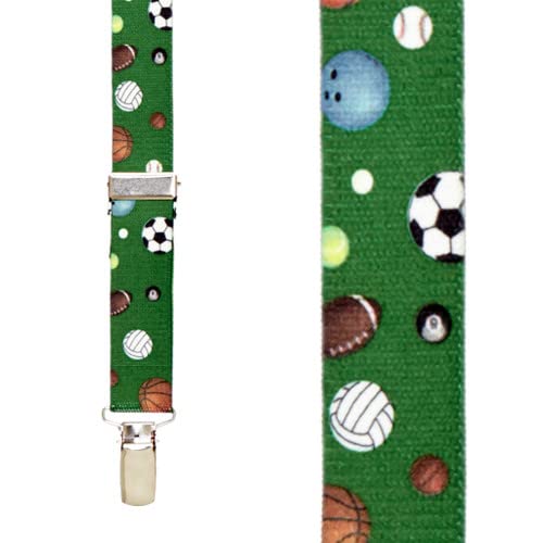 Sports Balls Novelty Suspenders - 1-Inch Wide Elastic Straps - X-Back - Clip - 3 Sizes2