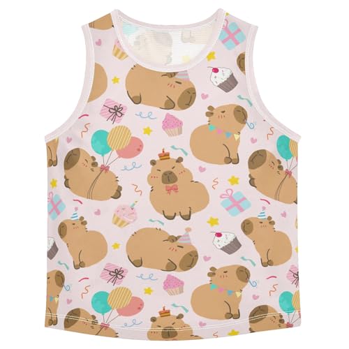 Cute Birthday Party Capybara Pink Boys Tank Top Sleeveless Quick Dry Athletic T-Shirts 3-10T