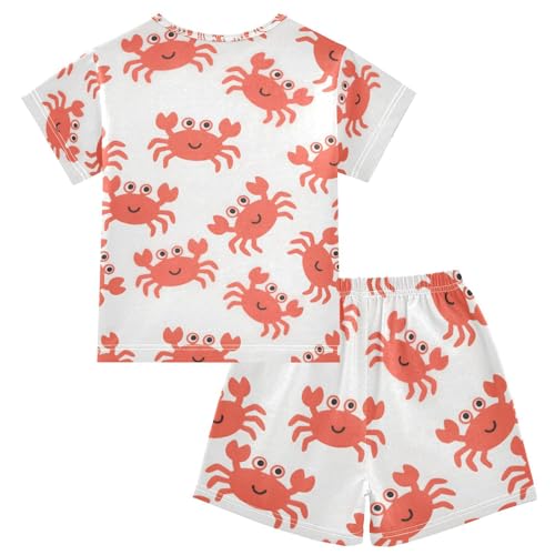 ALAZA Cartoon Red Crab on White Pajamas Set Short Sleeve Cotton Sleepwear Summer Pjs 2 Piece 5-14Y2