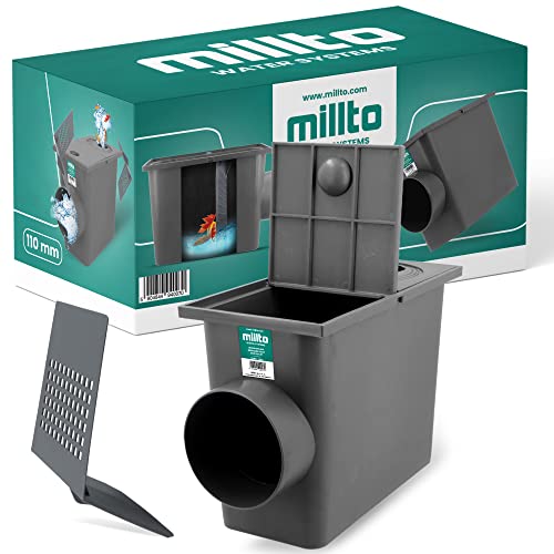 Millto™ Desagüe de Tubería de Lluvia y Canalón con Filtro 110 mm | Barranco de Lluvia Caja Bajante Sumidero de la Agua Tubo Polipropileno Resistente Conexión Lateral