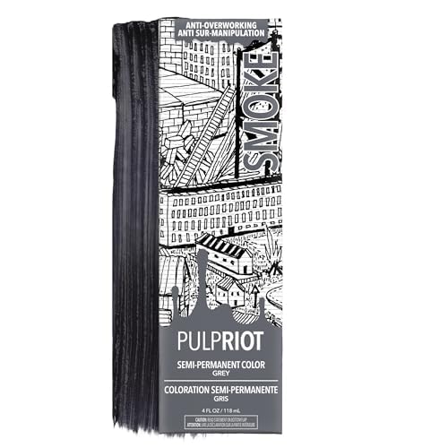 Pulp Riot Semi Permanent Hair Color Smoke – Grey with Blue & Violet Undertones, Long-Lasting Vibrancy, Anti-Overworking Formula, Vegan, Conditioner-Based, 4oz Tube