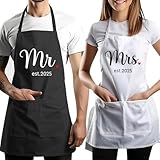 QIMIUTB Mr Mrs Est 2025 Aprons for Couples, Funny Kitchen Gifts for Him & Her - Wedding, Engagement, Christmas