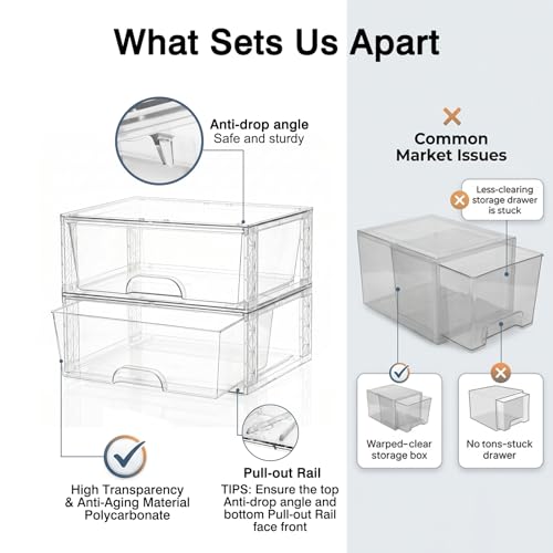 Clear Stackable Storage Drawers 2 Pack 5.7in Organizer Plastic Bins by OUTUXED - Used condition - Image 4
