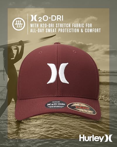 Image of Hurley Mens Baseball Cap - Moisture Wicking Curved Brim Flexfit Fitted Hats for Men with H2O-Dri Sweatband (Sizes: S-XL)
