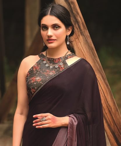 Image of Pandadi Saree Women's Chiffon Saree With Unstitched Blouse Piece