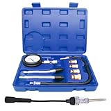 Tuxihapp 9PCS Petrol Engine Cylinder Compression Tester Kit with Spark Plug Tester, 0-20 Bar & 0-300 PSI Compression Gauge Car and Motorcycle Engine Testing Tool (Blue)