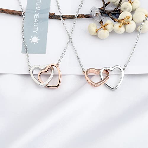 UJIMS Twin Sister Interlocking Hearts Necklace Twins Jewelry Birthday Message Necklace for Her4