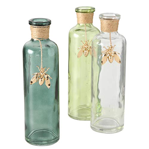 CasaJame Juego de 3 jarrones de cristal con cordón y abeja dorada, 22 x 7 cm Cover